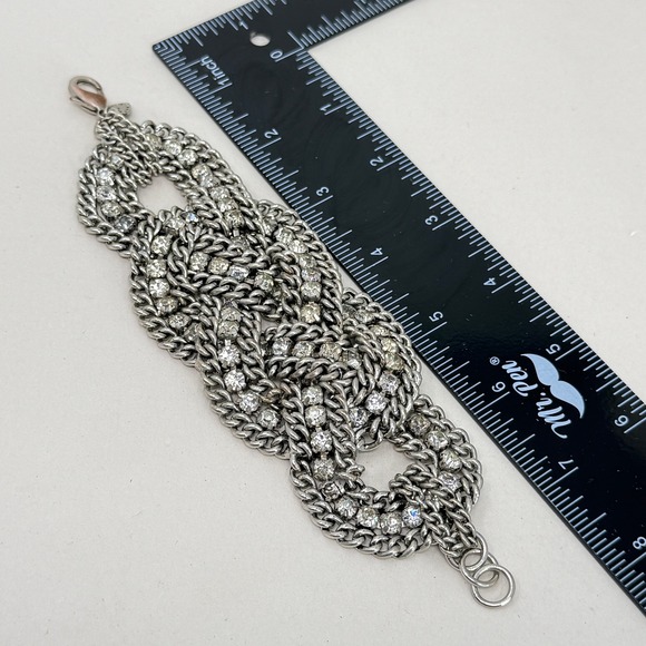 Stella & Dot Petra Braided Rhinestone Bracelet Chunky Chain Sparkle Silver Tone - Picture 7 of 10